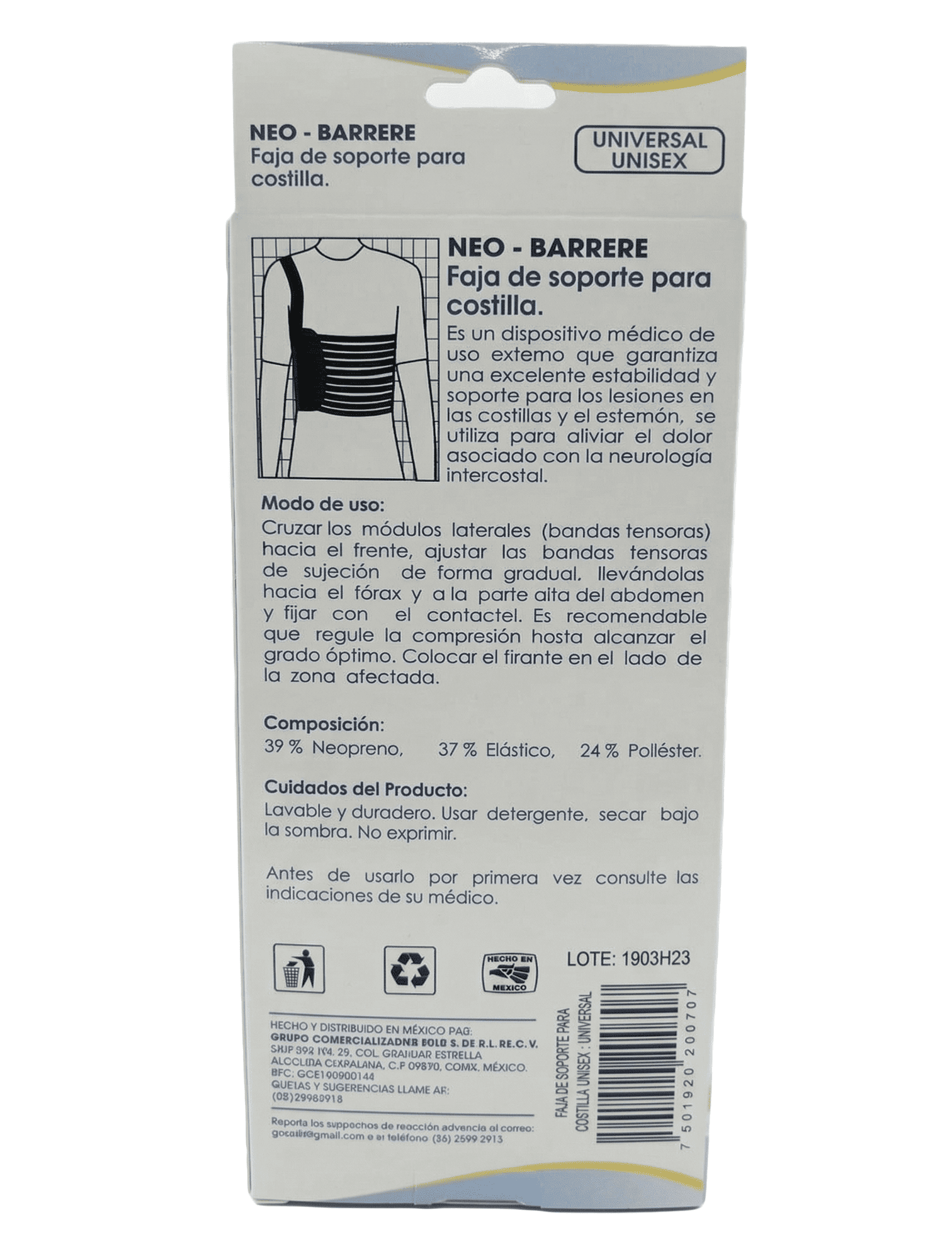 Faja de Soporte para Costillas Unisex trasera