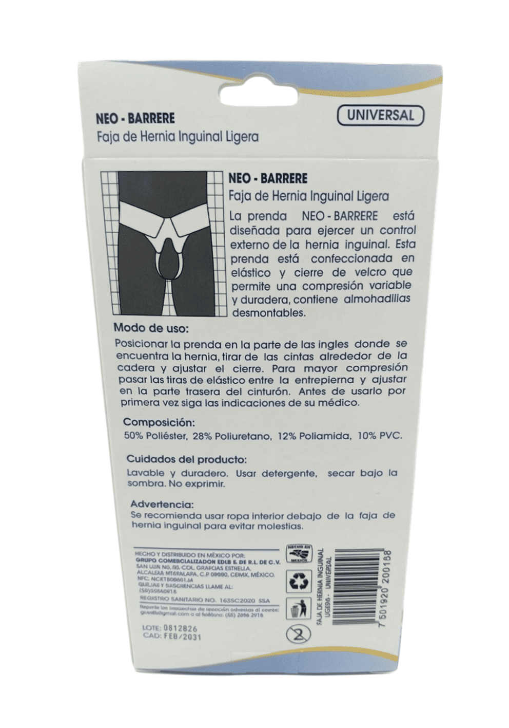 Faja Inguinal Ligera Mediana Universal trasera