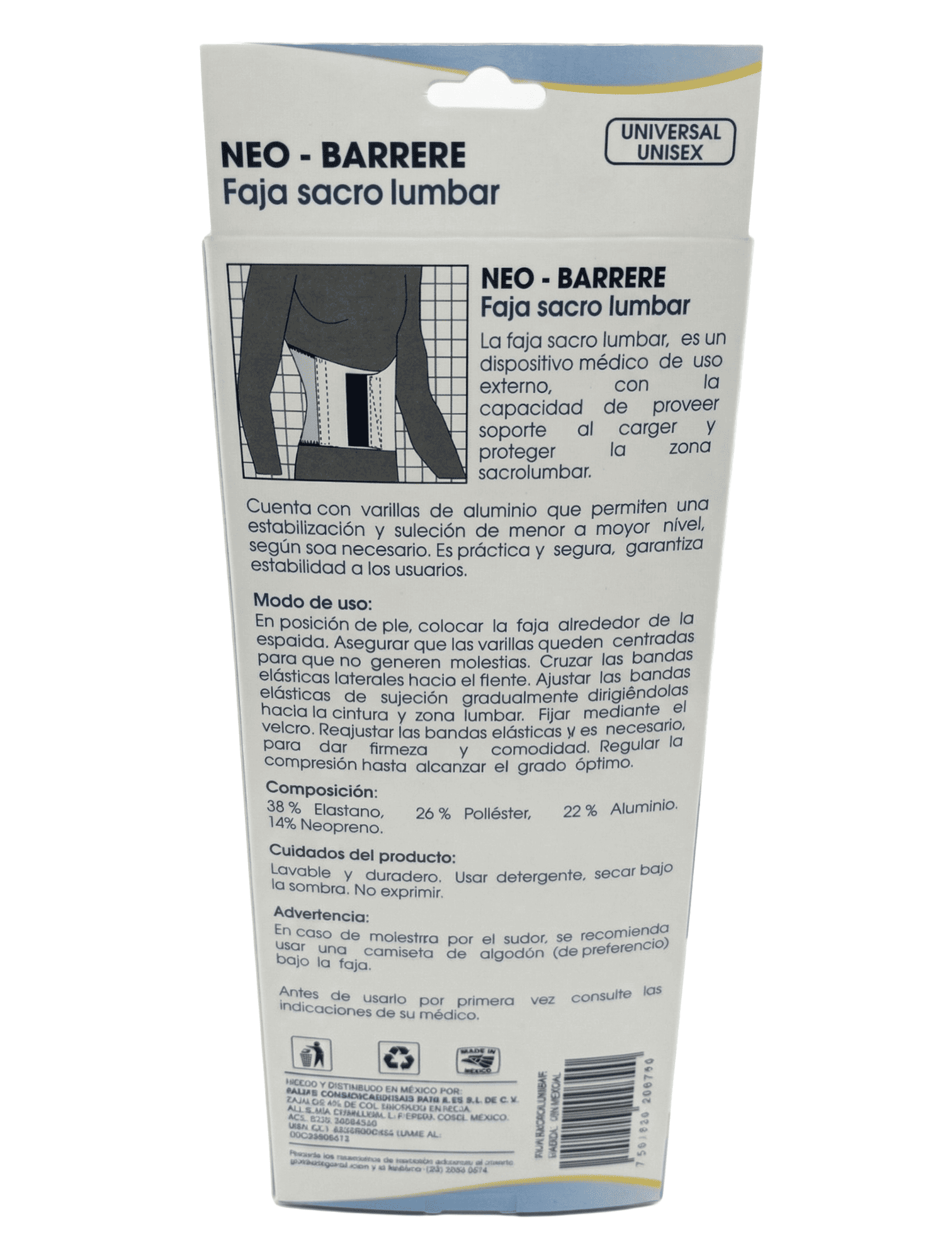 Faja Sacrolumbar Unisex trasera