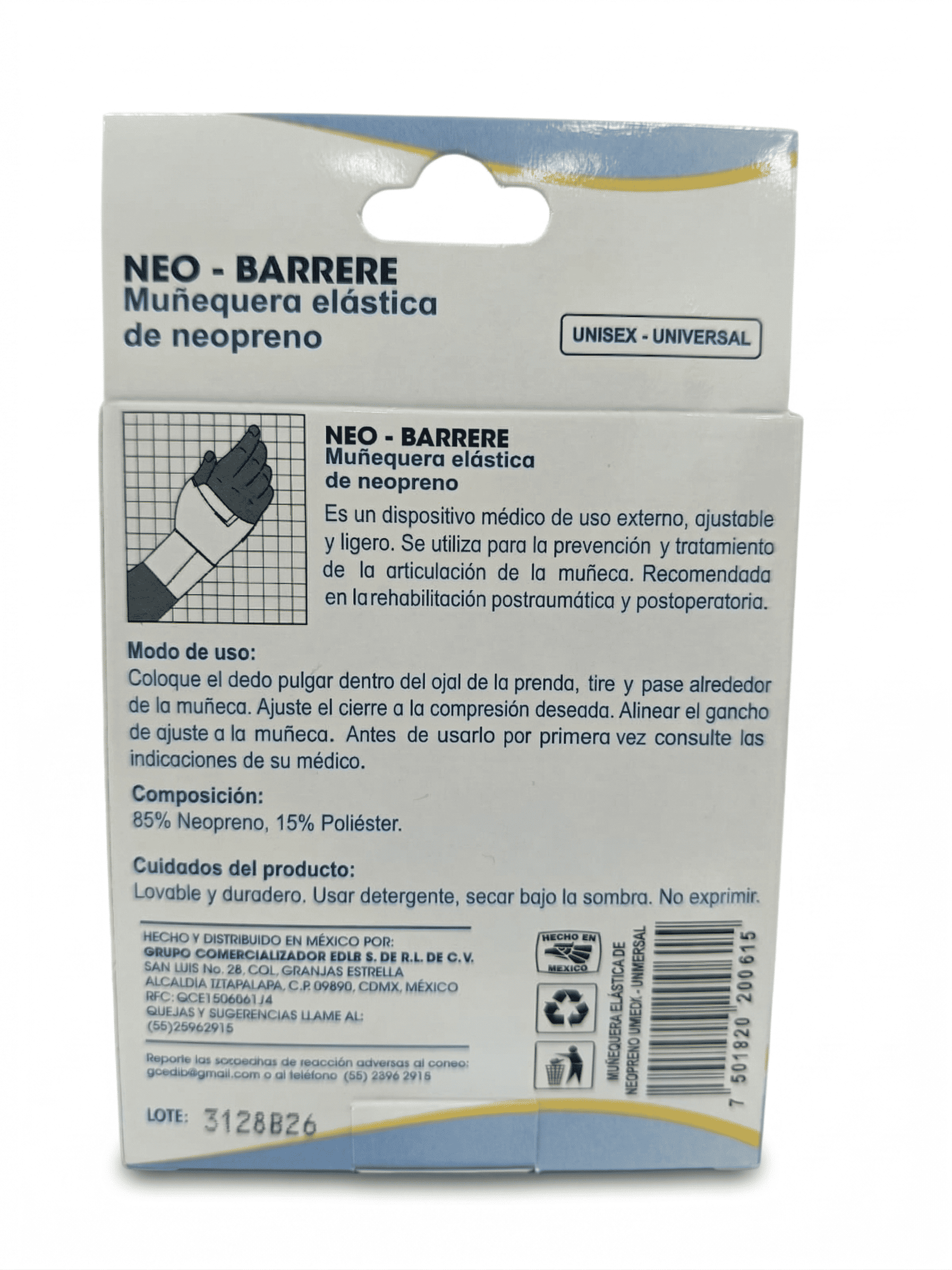 Muñequera Elástica Neopreno Universal trasera