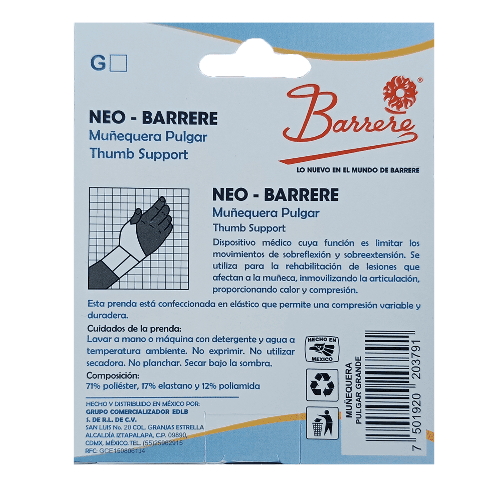 Muñequera Pulgar Barrere Grande trasera
