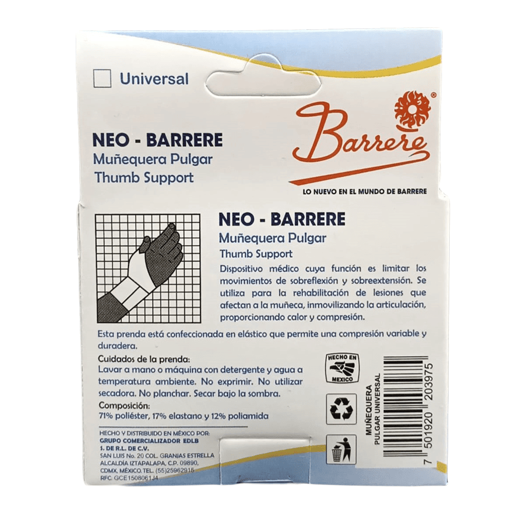 Muñequera Pulgar Barrere Universal  trasera