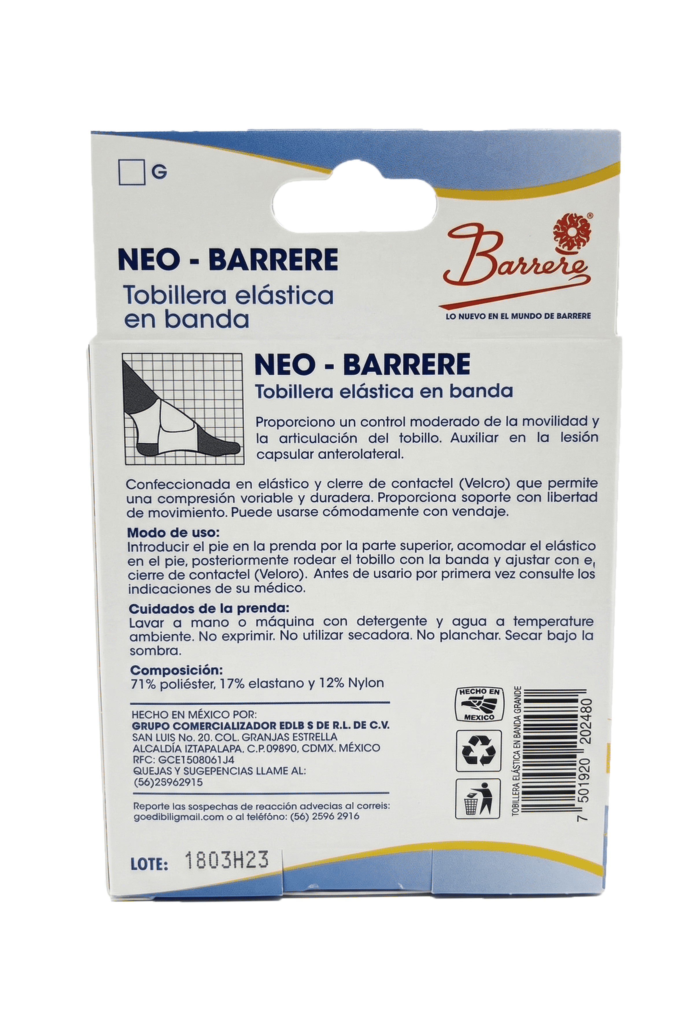 Tobillera Elástica en Banda Barrere Grande trasera