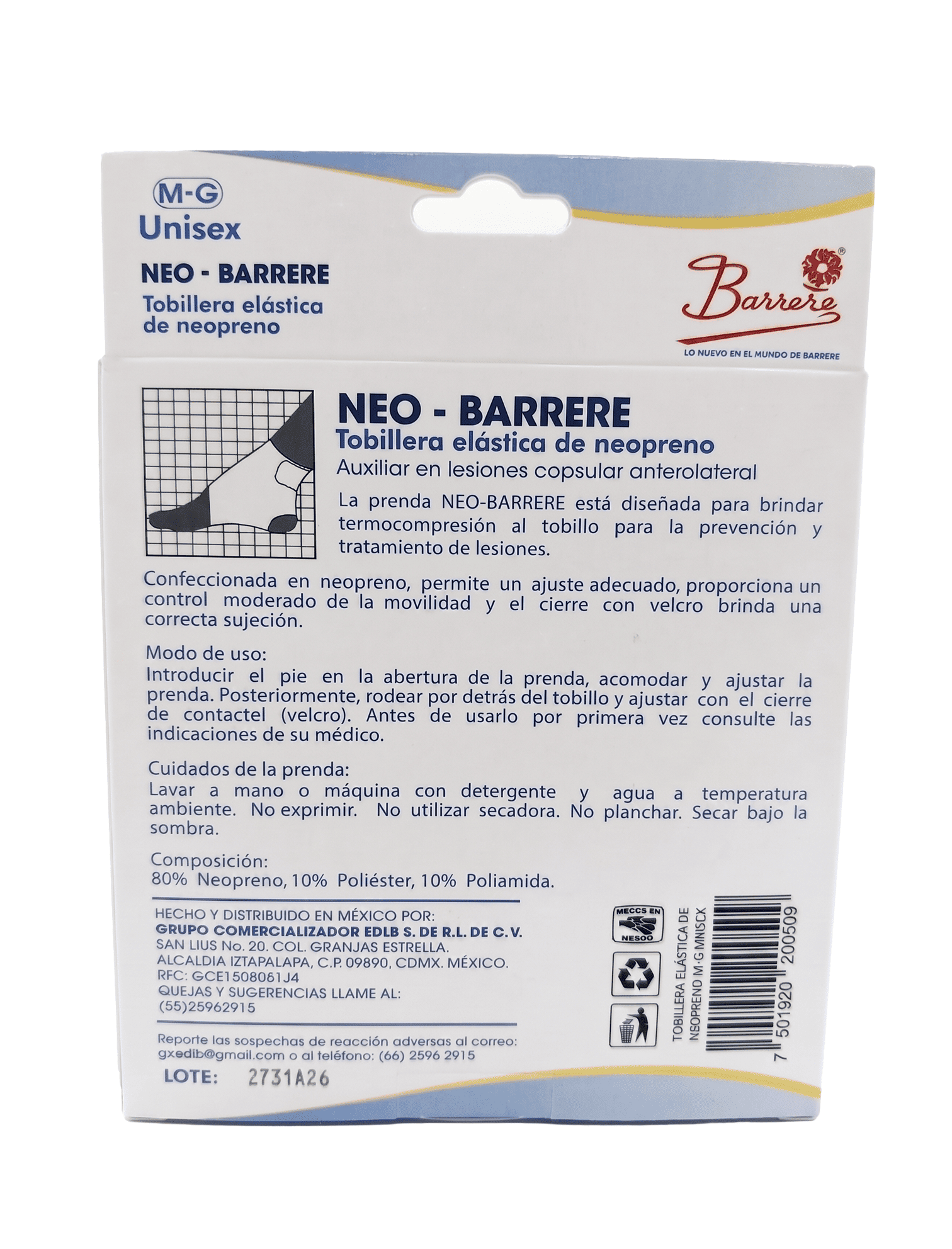 Tobillera Neopreno Med-Gde trasera